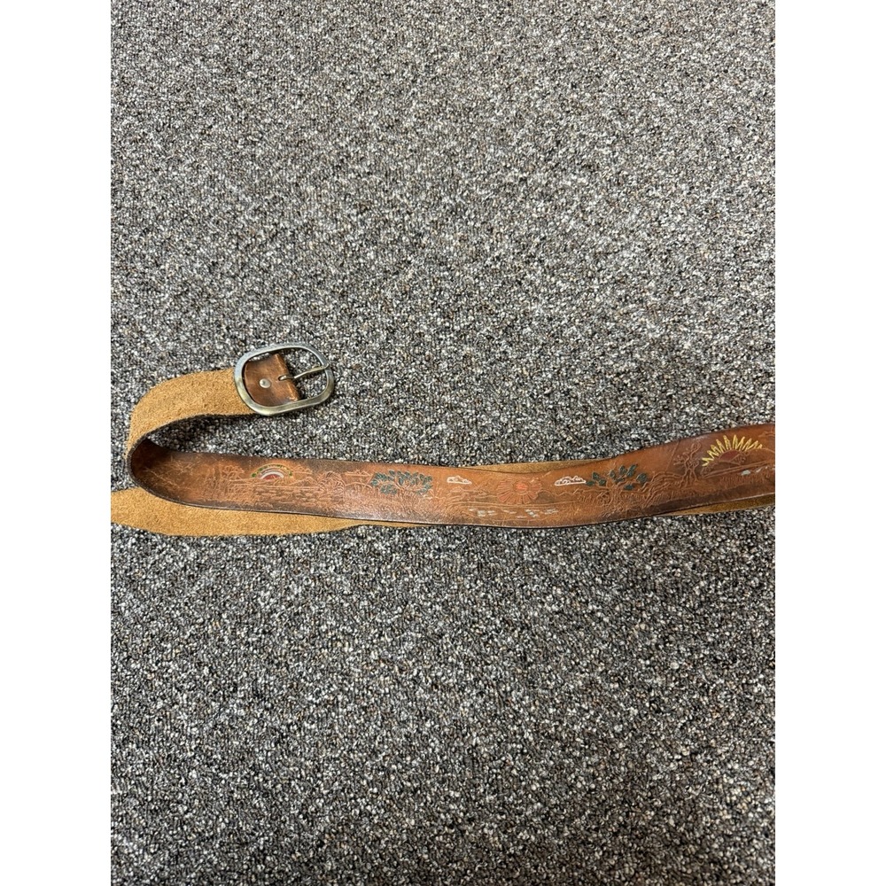 1980s Belt True Vintage Embelished Painted Handmade Brown Rare Size 35